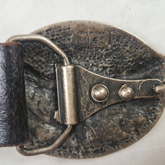 Eagle Belt Buckle Made in Italy with Leather Brown Belt 36in Vintage - Picture 6 of 13